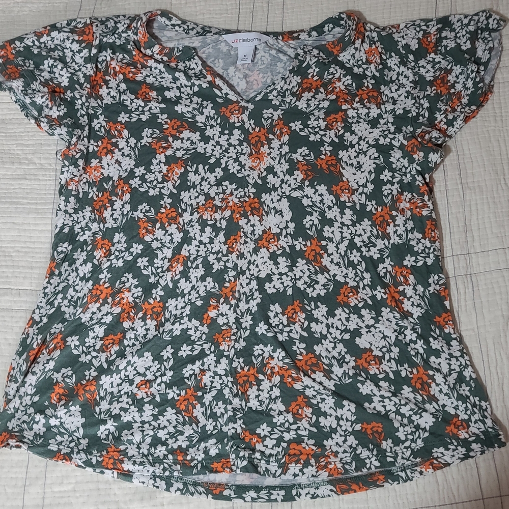 Liz Claiborne Green Floral Top Size Medium